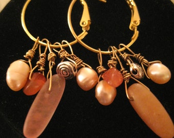 Orange Quartz Crystals and Gemstone Earrings--- wire wrapped jewelry handmade--.Gift for her-----Valentine's Day Gift