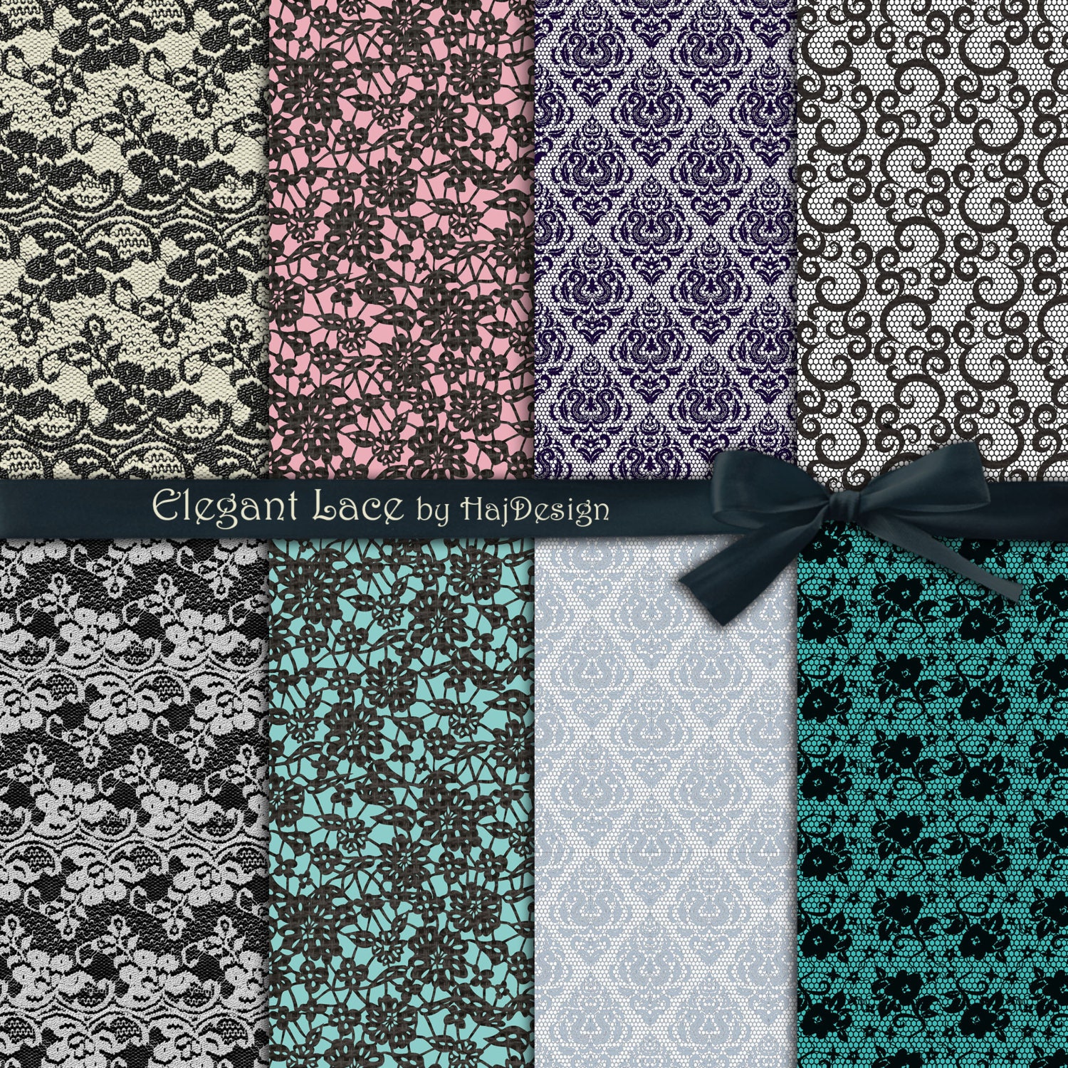 Lace digital paper ELEGANT LACE with black lace