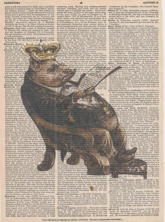 Book Print Mr.Pig put onb his  crown and reading a newspaper Upcycle Book Print Art Print Dictionary Print Collage Print