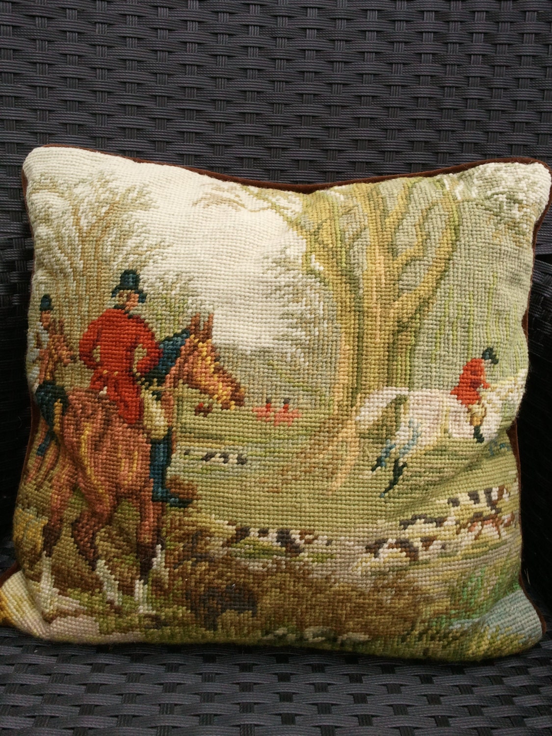 Equestrian needlepoint pillow