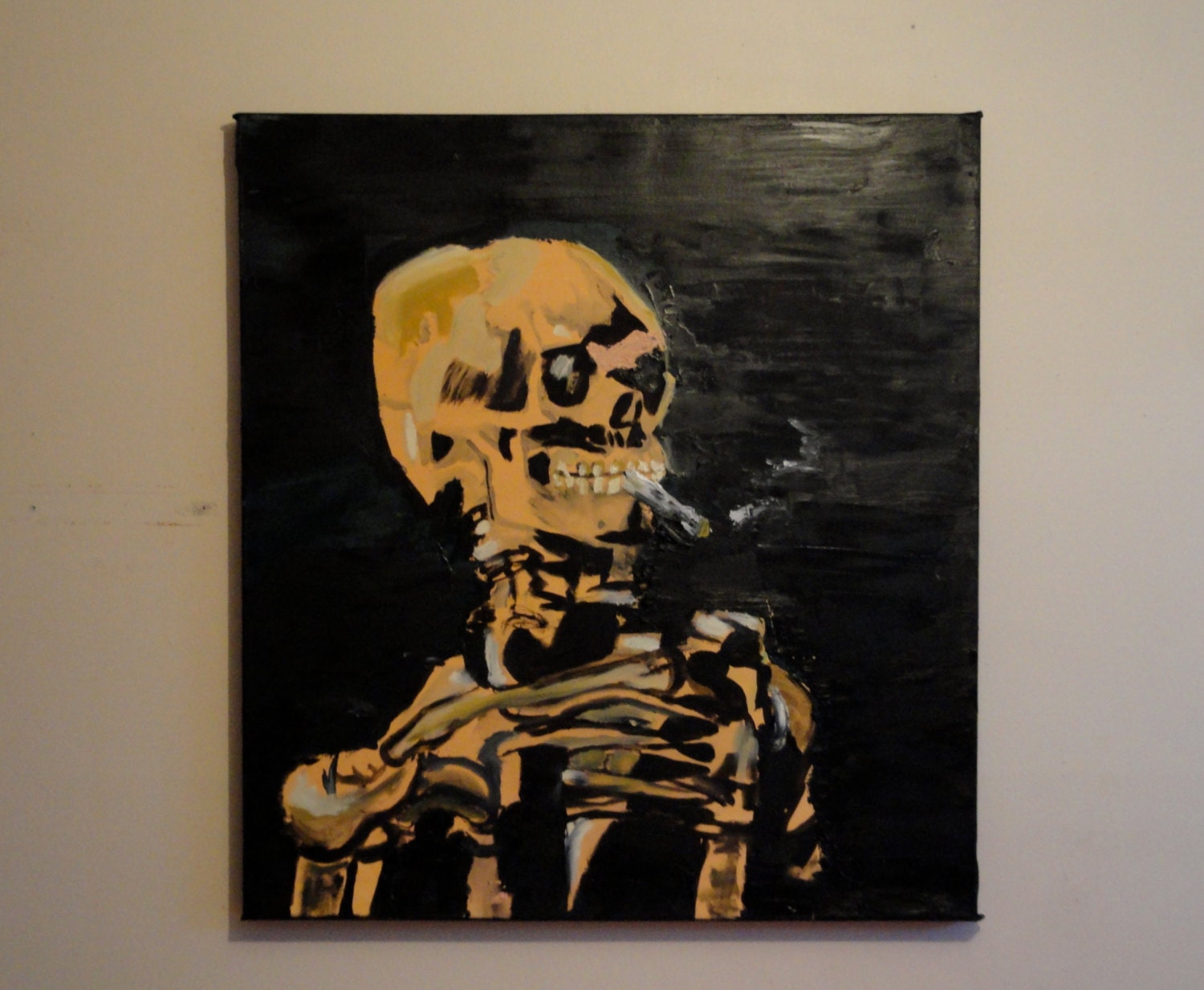 Van Gogh Appropriation skull with burning