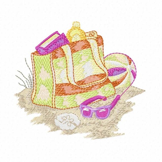 Beach Bag on a Beach Machine Embroidery Design - Instant Digital ...