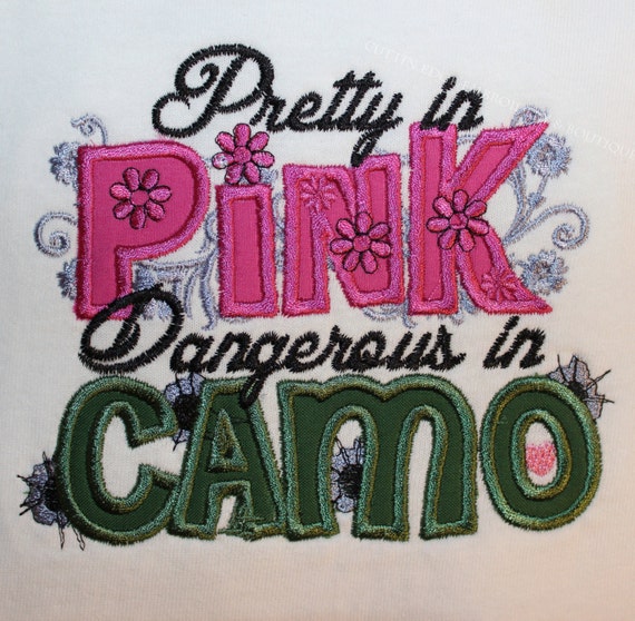 Items similar to Pretty in PINK Dangerous in CAMO- Custom embroidered ...