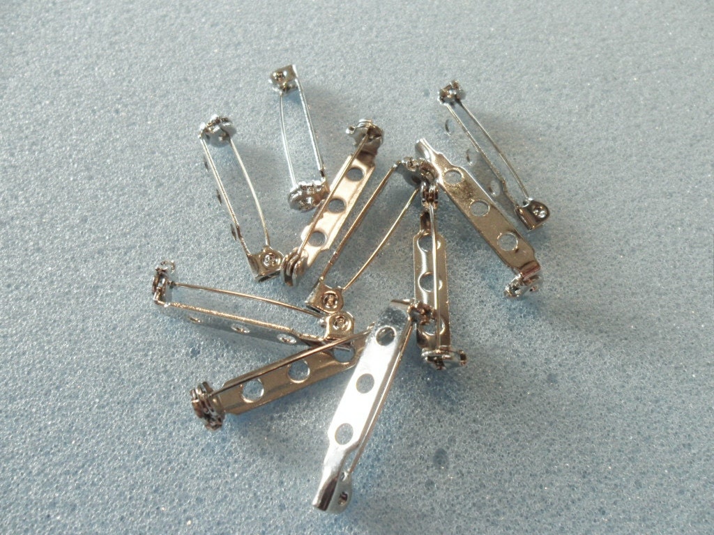 10 brooch pins with roll safety clasp 25mm silver plated