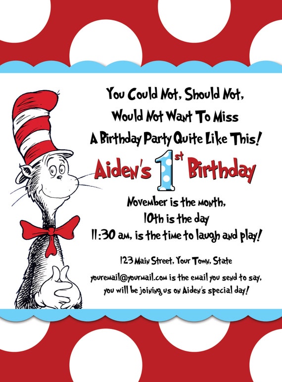 Dr. Seuss Birthday Invitation by WildTreeBoutique on Etsy