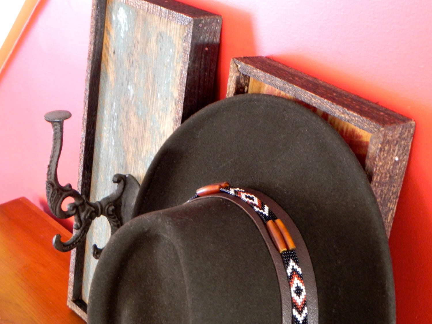 Hat Hook Cast Iron and Reclaimed Wood by CrowBarDsigns on Etsy