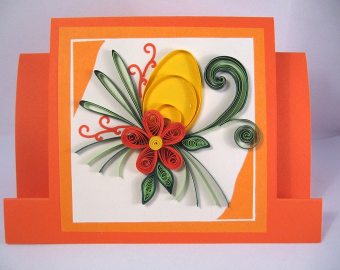 Easter Card Handmade Greeting Card - Paper Quilling Card with Easter Egg Flowers - Quilled Holiday Card for friend family