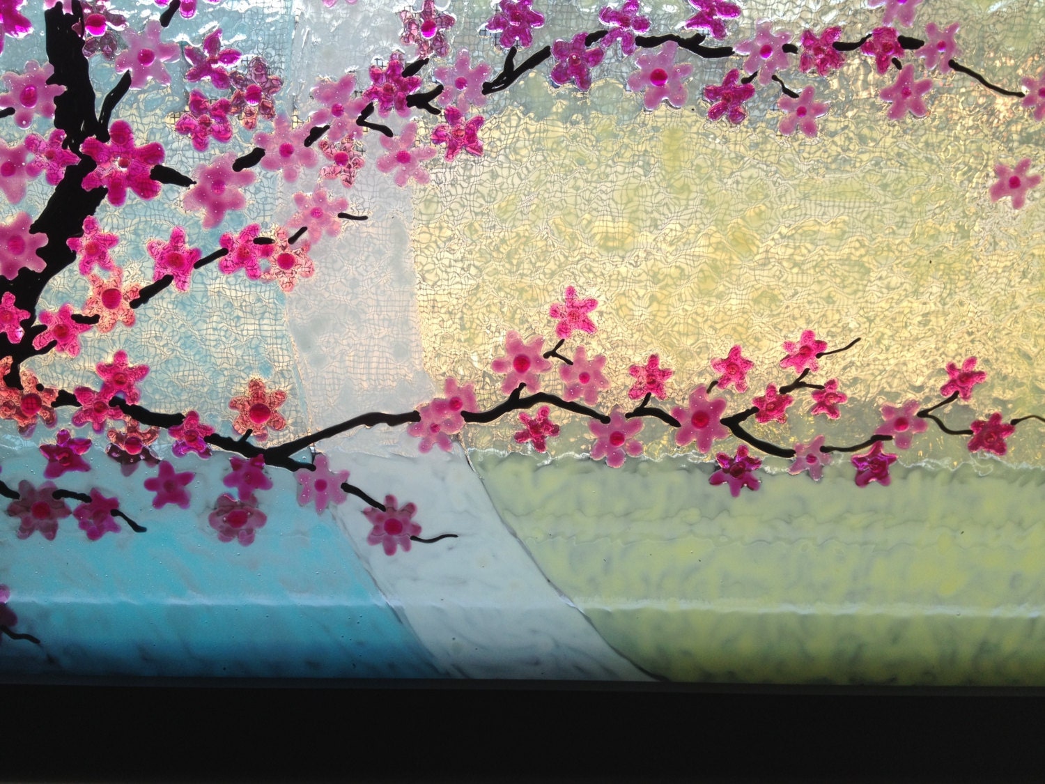 Cherry Blossoms Painted On Glass Stained Look