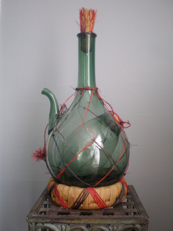 Vintage Princess House hand blown green glass wine decanter