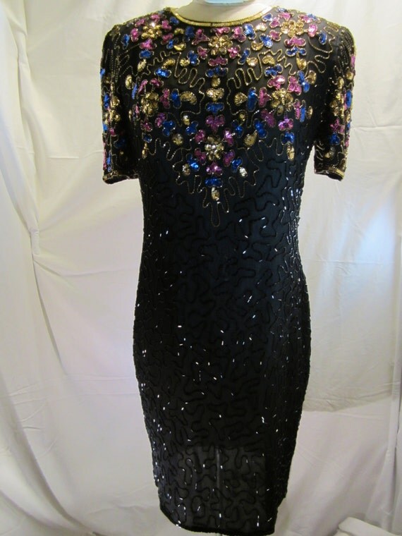Beaded 1970s Vintage Party Dress Sequins by MyVintageClothingCo