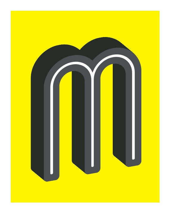 The Letter M Original Art Print Typography Alphabet Black