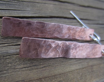 Hammered Copper Earrings, Hammered Jewelry, Long Earrings