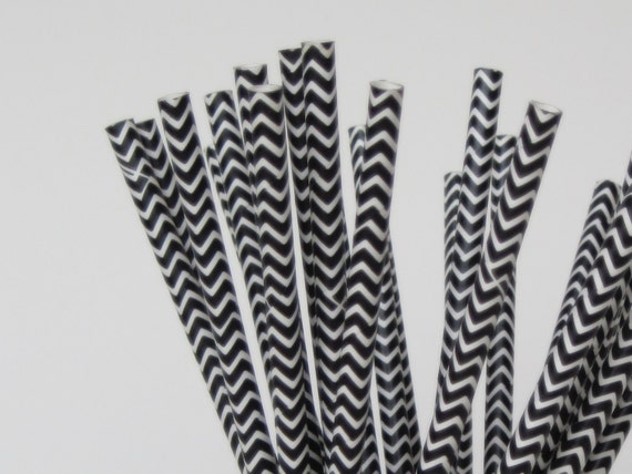 100 Black and White CHEVRON Paper Straw - ships less than 24 hours Il_570xn