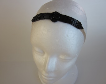 Black beaded headband black gatsby dress beaded great gatsby 1920s headband serre tete black beaded headpiece black gatsby dress