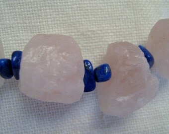Perfect 16 1/2" Wilma Flintstone Chunky Choker w/ Rose Quartz and Lapis Lazuli