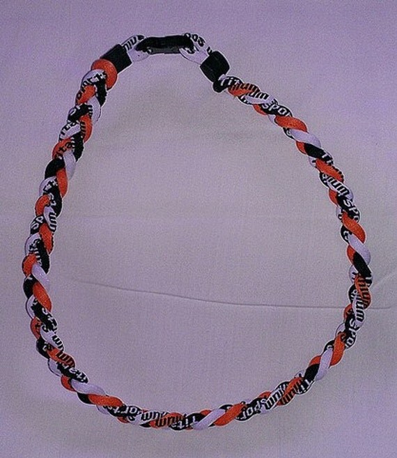 Triple Braided Titanium Baseball/ Softball Necklace Orange