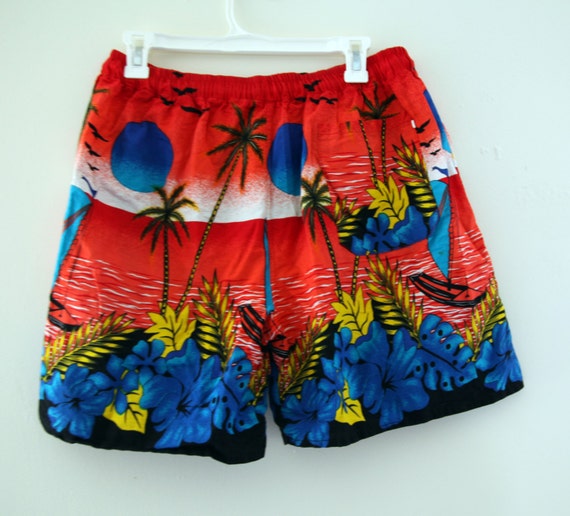Vintage 80s mens Hawaiian Bermuda swim trunks shorts jams