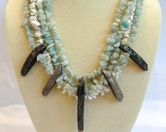 Statement Necklace, Amazonite Necklace, Howlite Necklace, Agate Necklace, Multi-strand Necklace, Chunky Stone Necklace, Bib Necklace, Thick