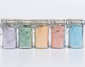 You Pick 2- Sea Salt Bath Soak- Party Favors- Foot Soak- Scented Bath Salts- 2 gift jars- 2 oz each