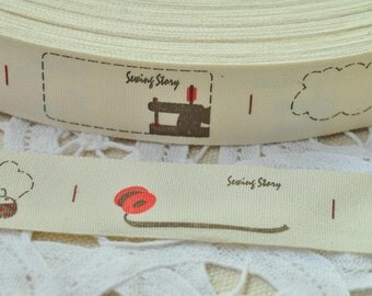 Fabric Label 20mm(3/4'') x 5 Yards Sewing Trim Tape Label Print Tag Ribbon Tape - Sewing Machine Sewing Story Letter Bobbin Beetle Y078