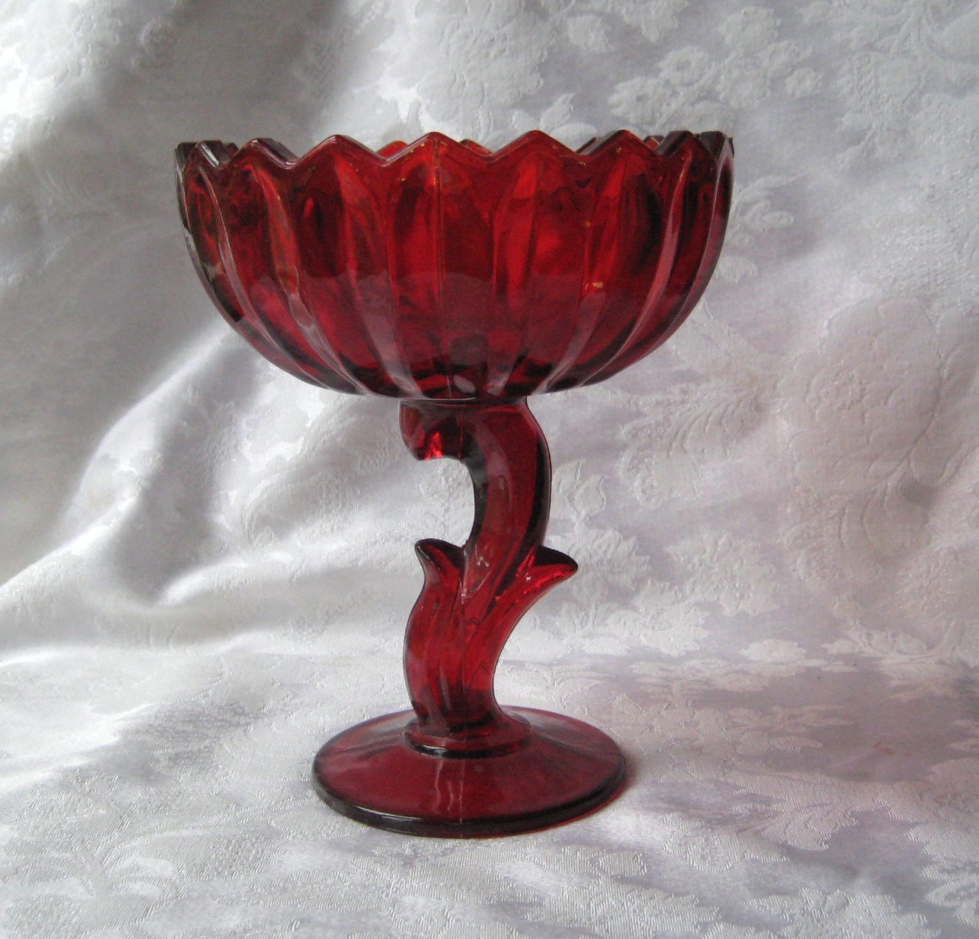 Ruby red pedestal bowl red glass compote cottage victorian
