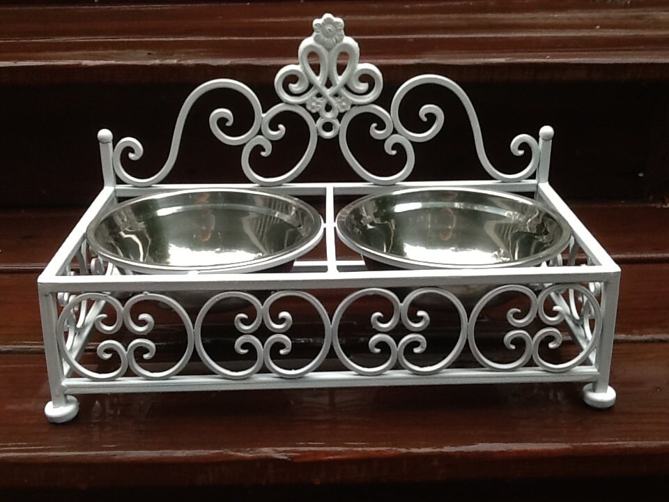 Dog Bowl Holder With 2 Stainless Steel Bowls / by ShabbyGoesChic