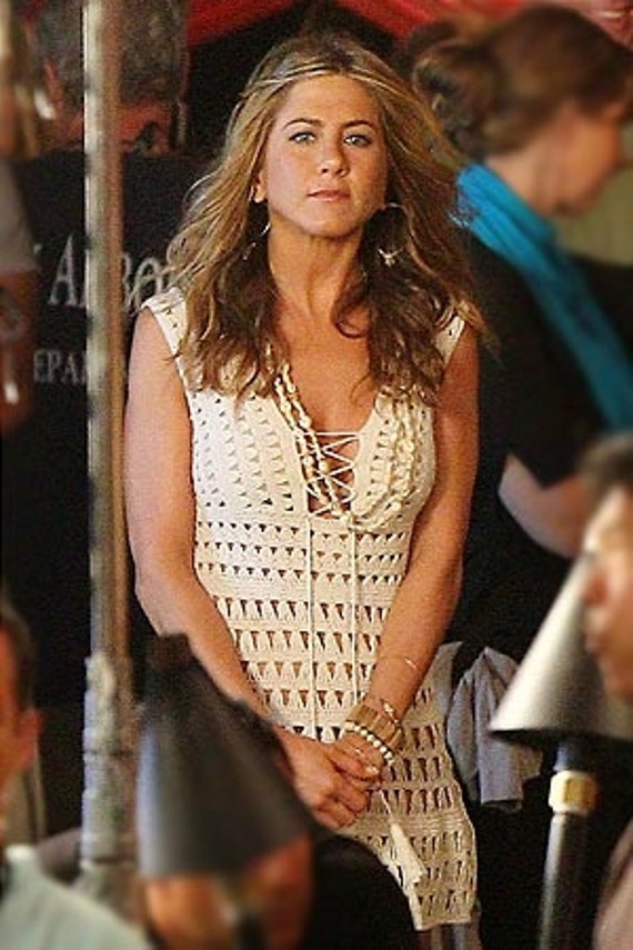 Crochet mini dress summer dress worn by Jennifer Aniston