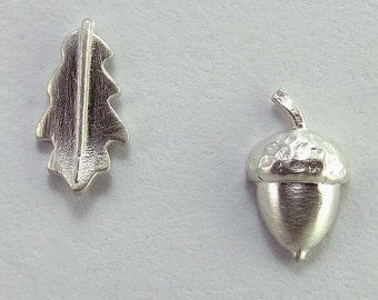 Silver Acorn and Oak Leaf Stud Earrings