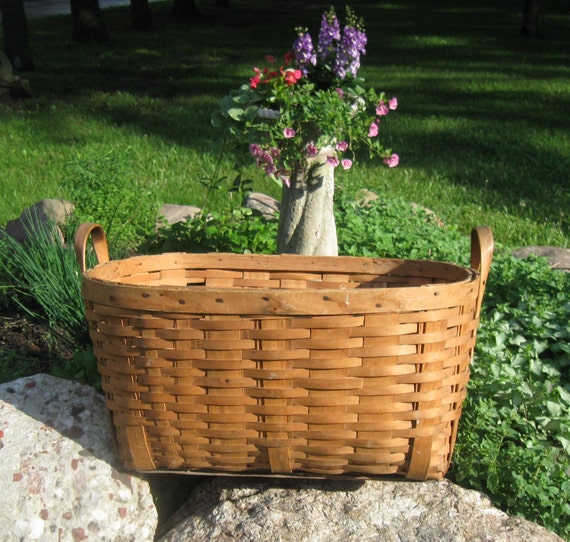 Antique Large Basket Vintage Laundry Basket Large by PoemHouse