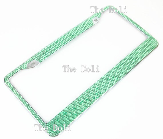 Lime Green Bling Crystal Rhinestone License Plate Frame 8 Rows