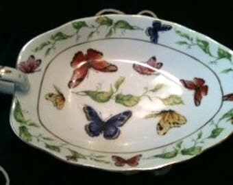 I Goldinger Porcelain BUTTERFLY DISH Gold Leafed handle
