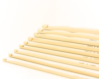 Full Set of 9 - 6 inch Bamboo Crochet Hooks - Includes All US Sizes g6 7 h8 i9 j10 k10.5 L11 m13 n15