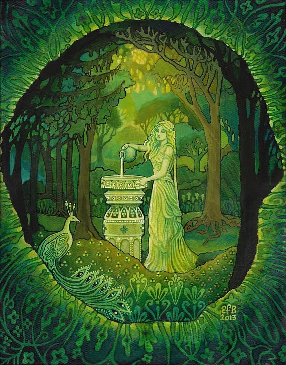 Mirror Gazing Original Acrylic Painting Pagan Goddess Art