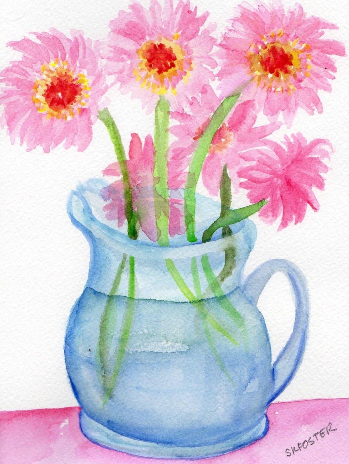 Daisies watercolor painting Gerbera Daisies painting Gerber
