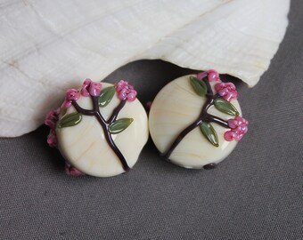 Elizabeth Creations CHERRY TREE ORRBS artisan lampwork matching beads Sra