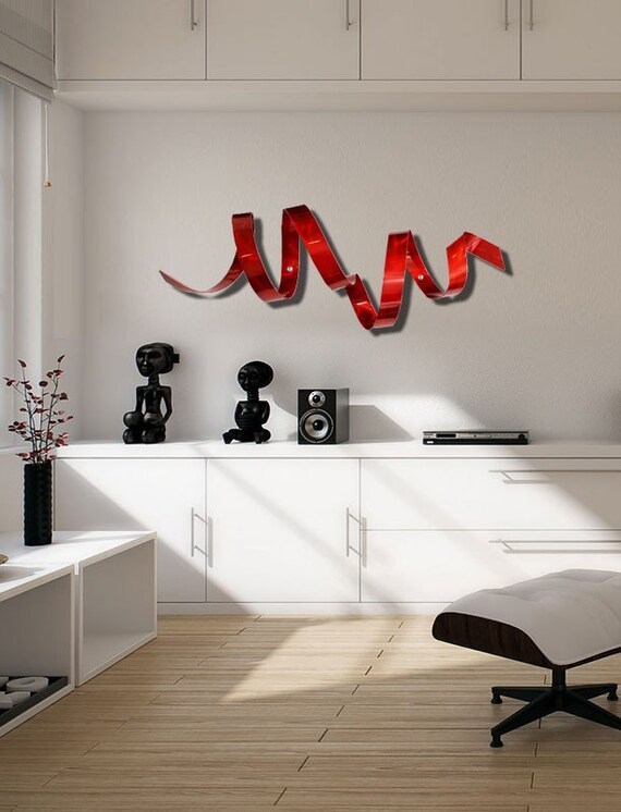 Red Twist Wall Sculpture Indoor Outdoor Metal Wall art Red