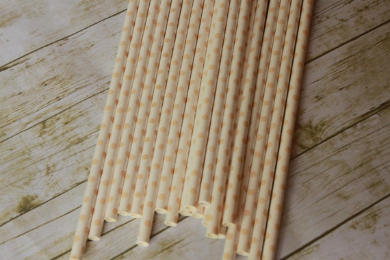 20 Cream Dot Straws - Creme Paper Drinking Straws Il_570xn