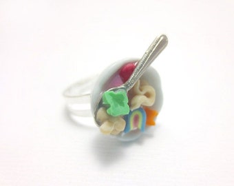 Lucky Charms Cereal Ring, Miniature Food Jewelry, Polymer Clay Food Jewelry