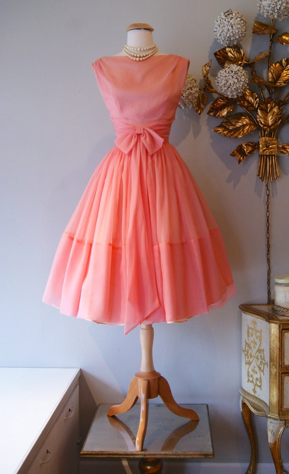 1960s Dress // Vintage 60s Dress // Vintage Peachy Pink Party
