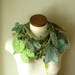 Long and Leafy Scarf with Embroidered Leaves- Light Sage Green with Teal and Apple Green Berries- Fiber Art Scarf