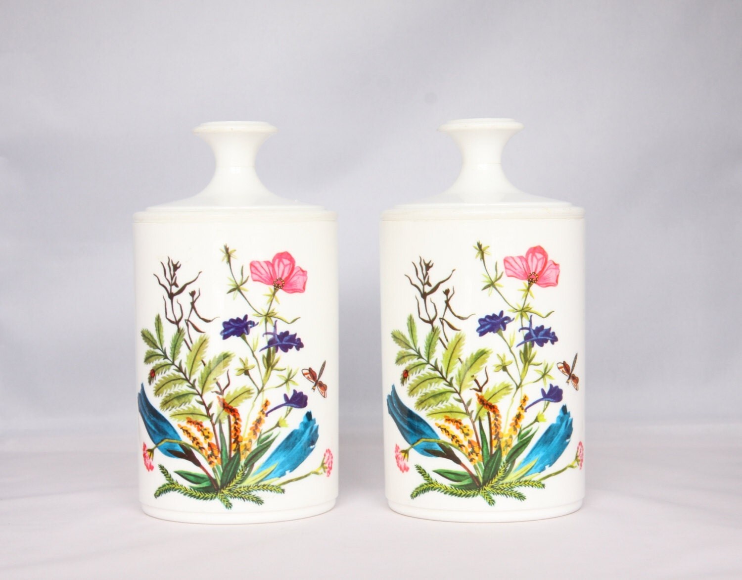 Floral kitchen canisters 1970's plastic kitchenware by hipposdream