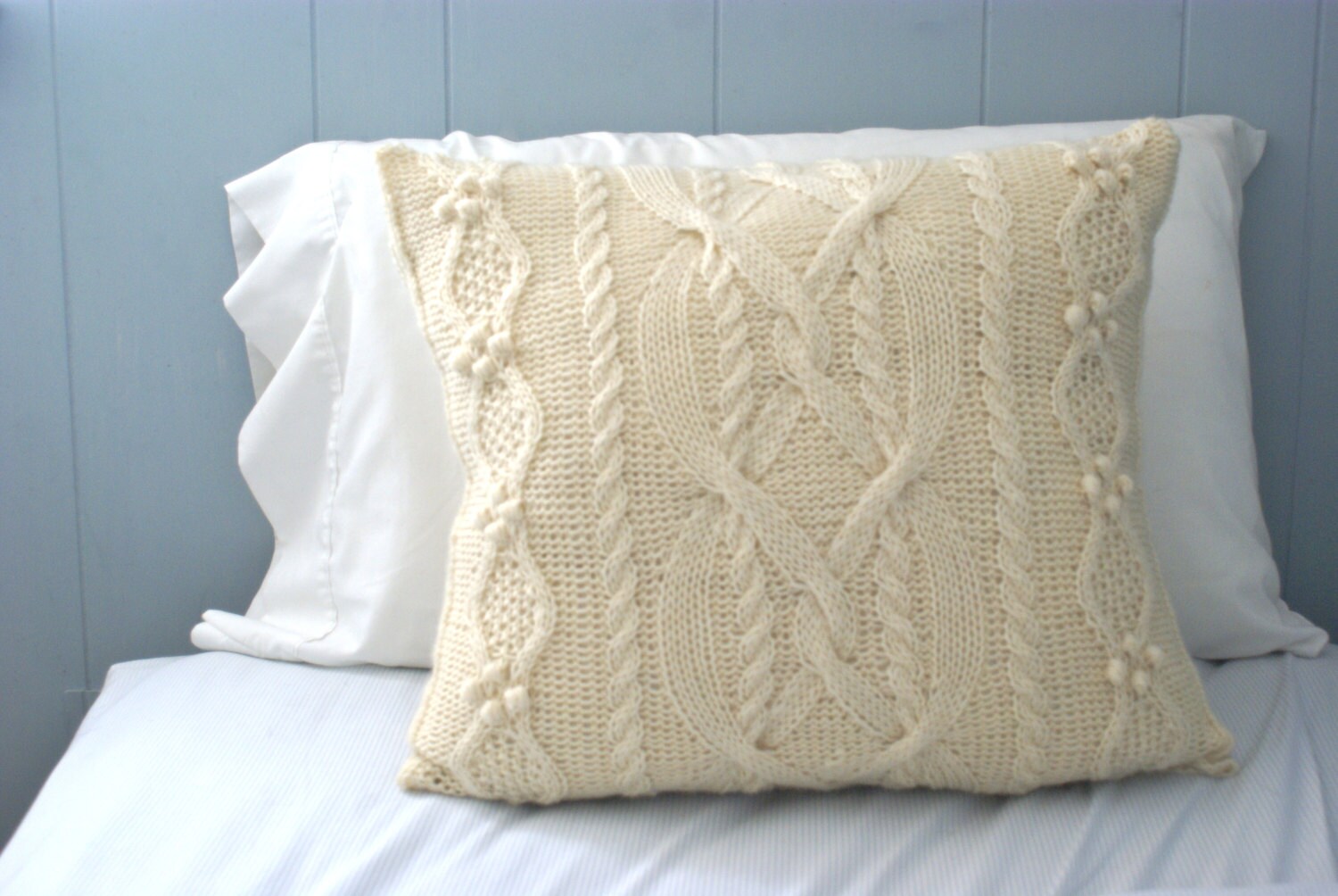 Wool Cabled Knit Pillow Sham in Cream Sweater Pillow Throw