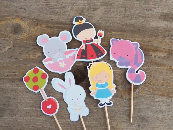 Alice in Wonderland Party - Set of 24 Assorted Wonderland Cupcake Toppers by The Birthday House Il_570xn