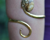 Fairy Elven Goddess Tribal Brass Picture Jasper Spiral Flower leaf Upper Arm Cuff Bracelet Adornment OOAK
