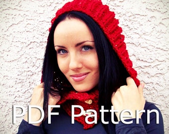 pixie Pattern, Scarf Pattern,  Chunky scarf hooded Hooded  pattern  chunky Scarf Hooded Knitting Pattern