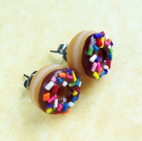 chocolate glazed doughnut stud earrings by ScrumptiousDoodle