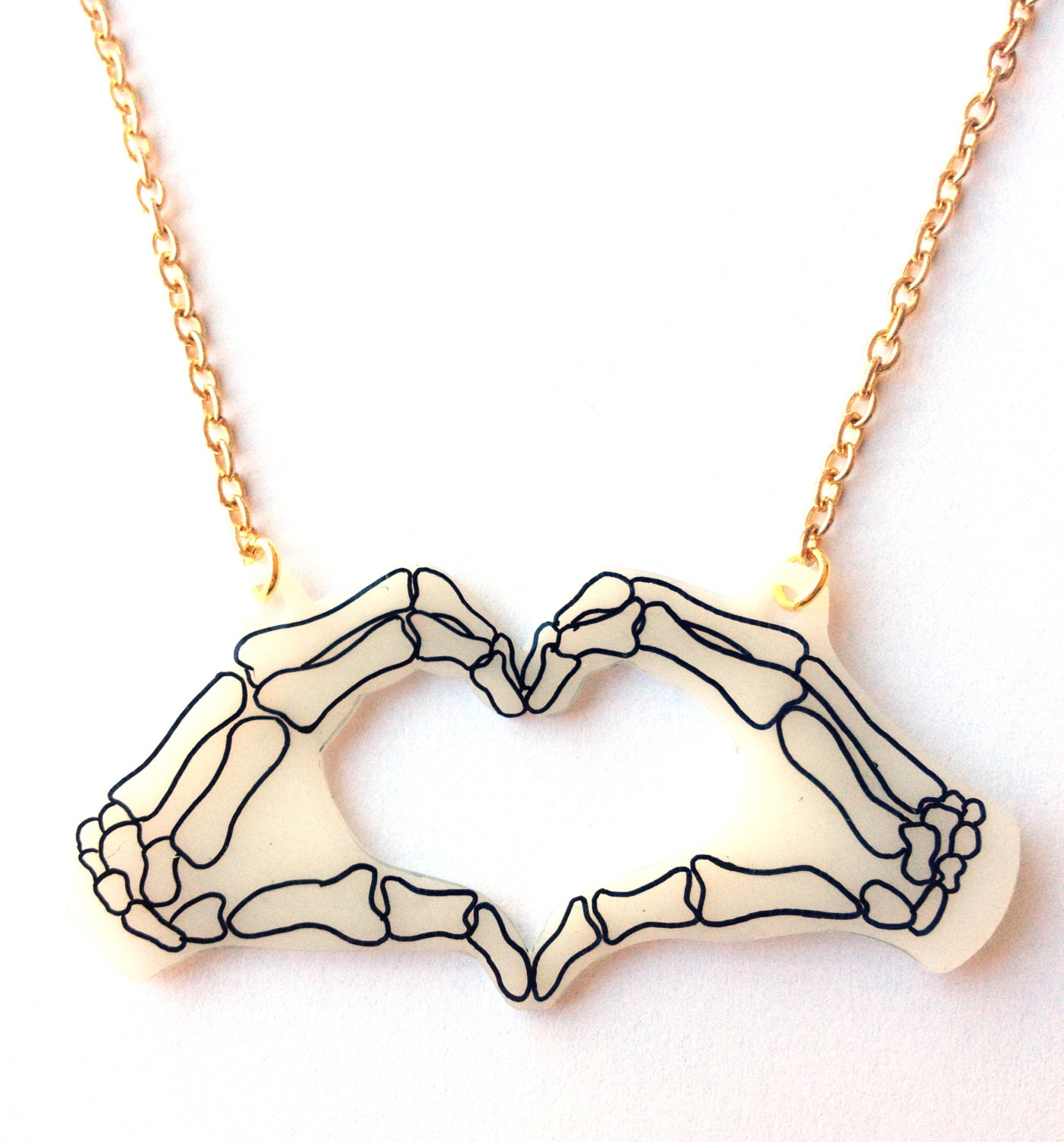 Skeleton Hand Rose Necklace - 925 Sterling Silver Gothic Heart Pendant Jewelry