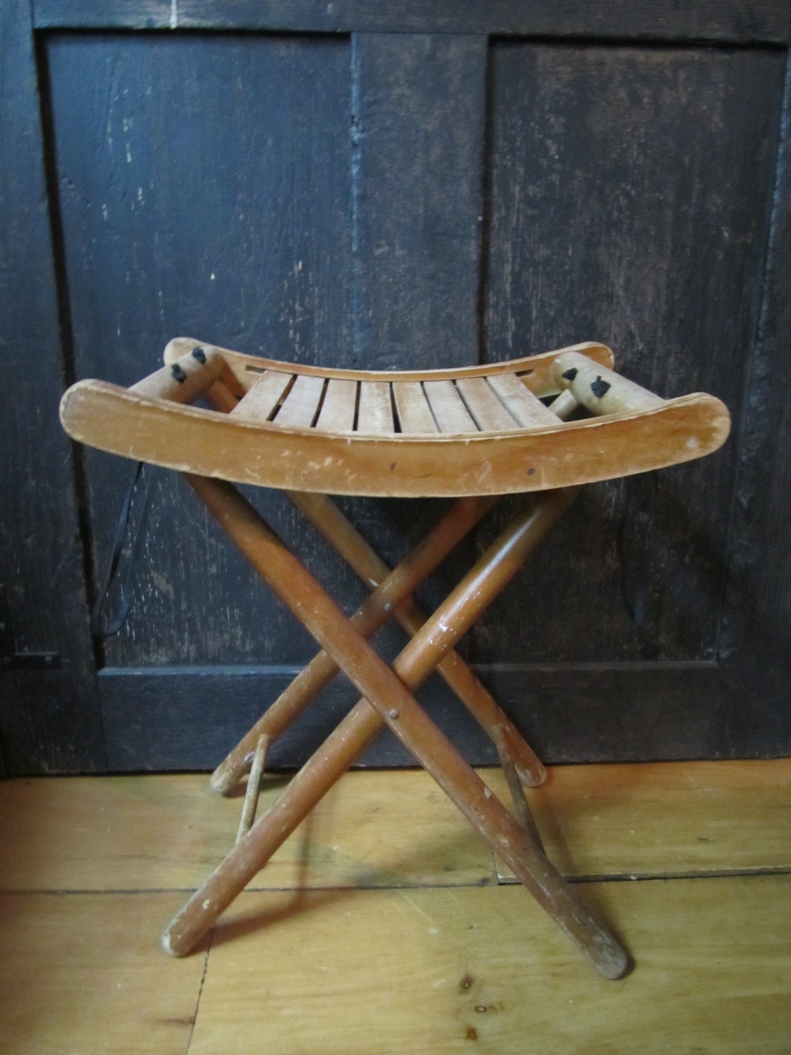 Rustic Vintage Folding Wood Camp Stool by JuniperVintage on Etsy