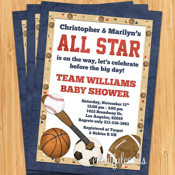 All Star Sports Baby Shower Invitations 2