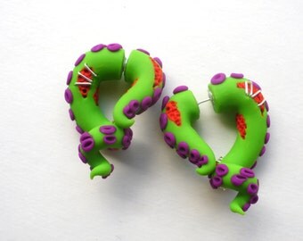 Zombie Girl FAKE Gauge Tentacle Earring - Horror -Monster - Scary - Halloween